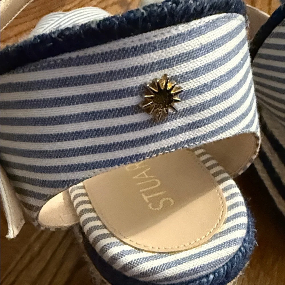 Stuart Weitzman Navy and White Espadrille Sandals